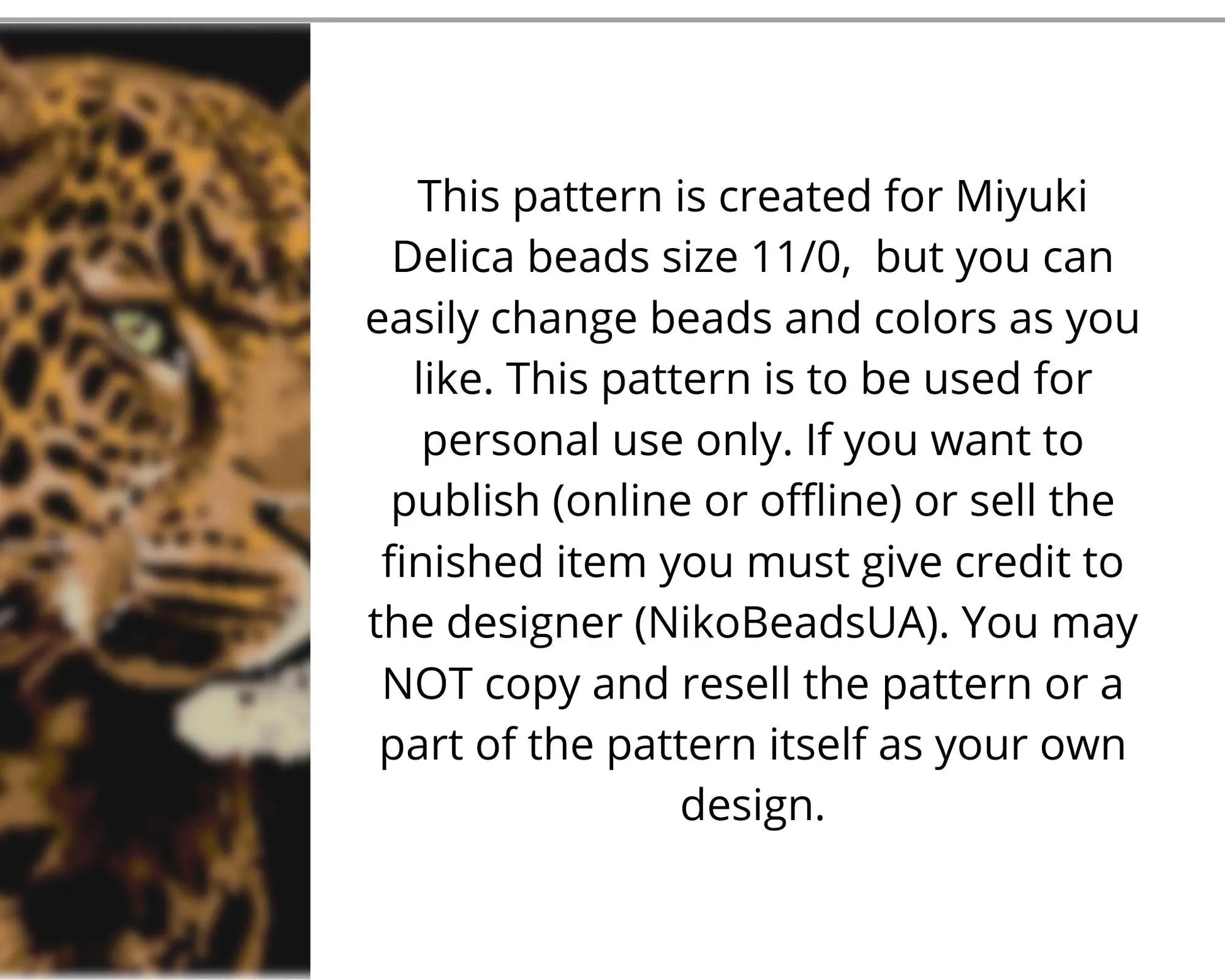 Leopard Portrait even peyote pattern for beaded tapestry NikoBeadsUA