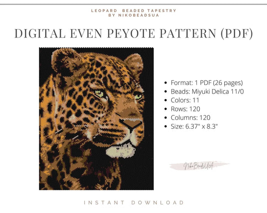 Leopard Portrait even peyote pattern for beaded tapestry NikoBeadsUA