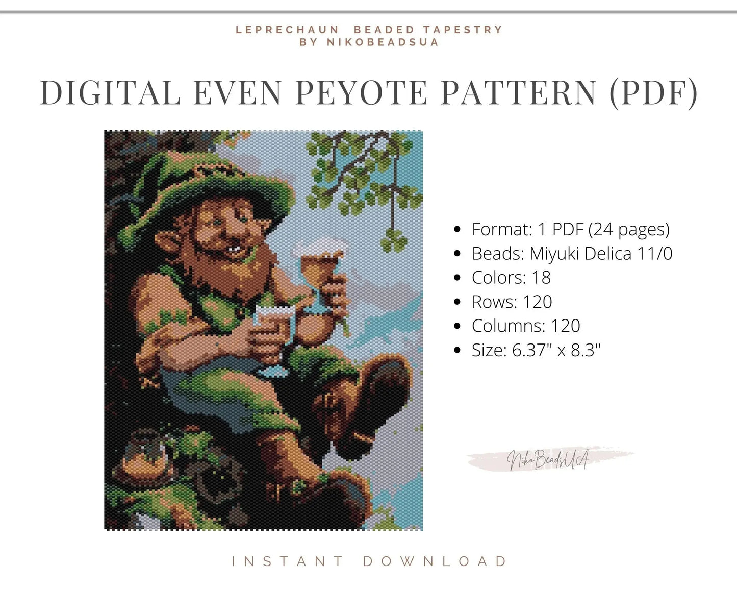 Leprechaun even peyote pattern for beaded tapestry NikoBeadsUA