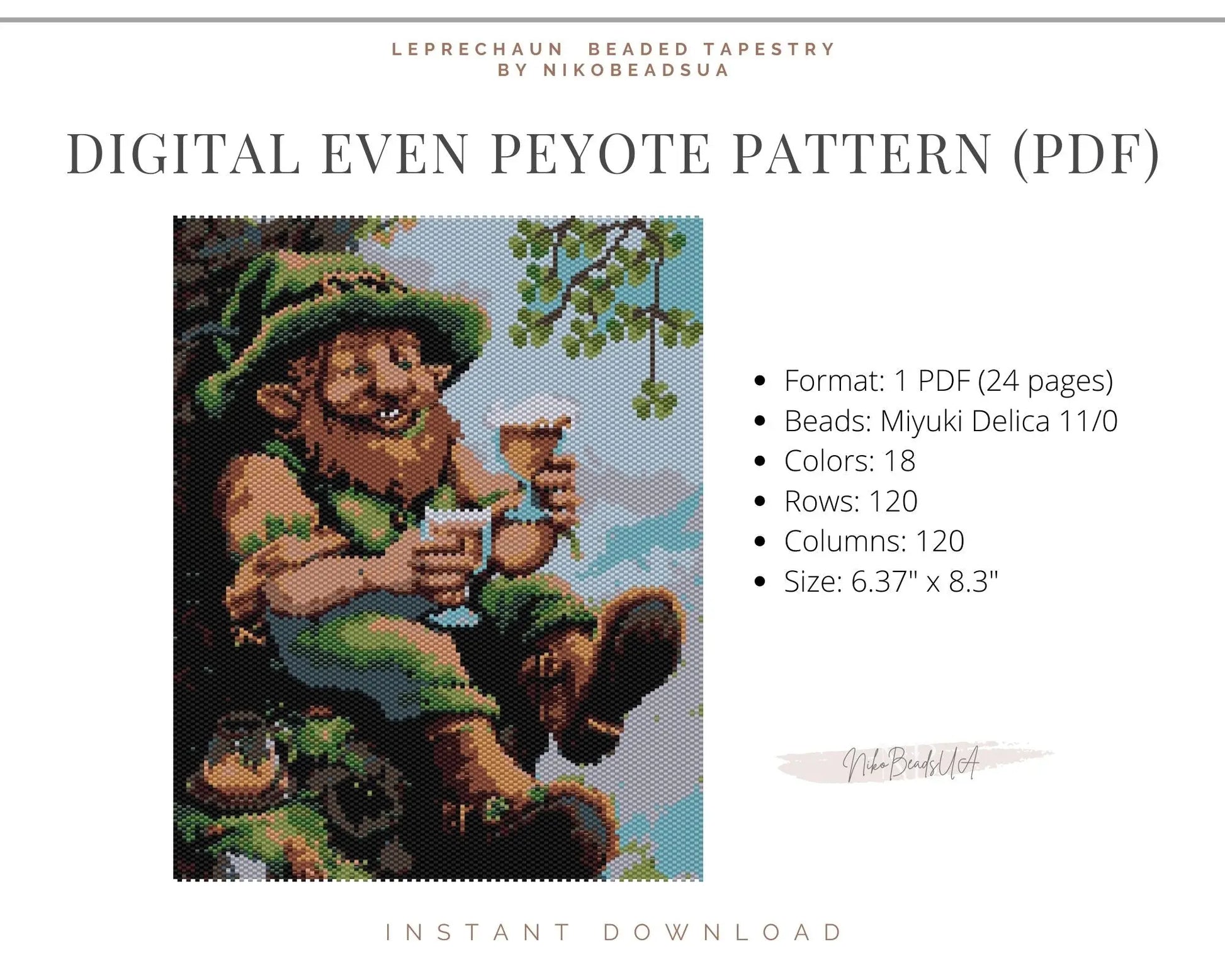 Leprechaun even peyote pattern for beaded tapestry NikoBeadsUA