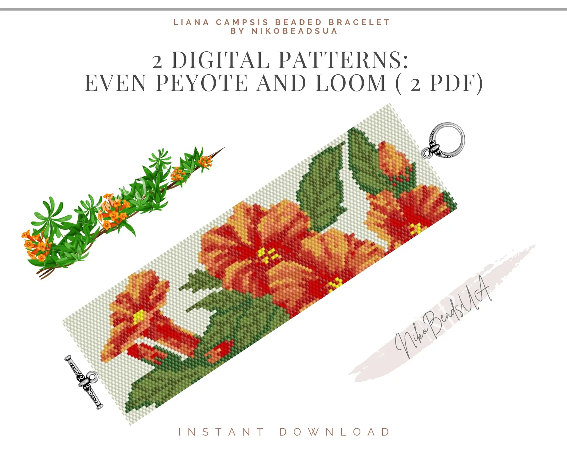 Liana Campsis even peyote and loom patterns for beaded bracelet NikoBeadsUA