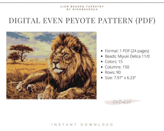 Lion even peyote pattern for beaded tapestry NikoBeadsUA