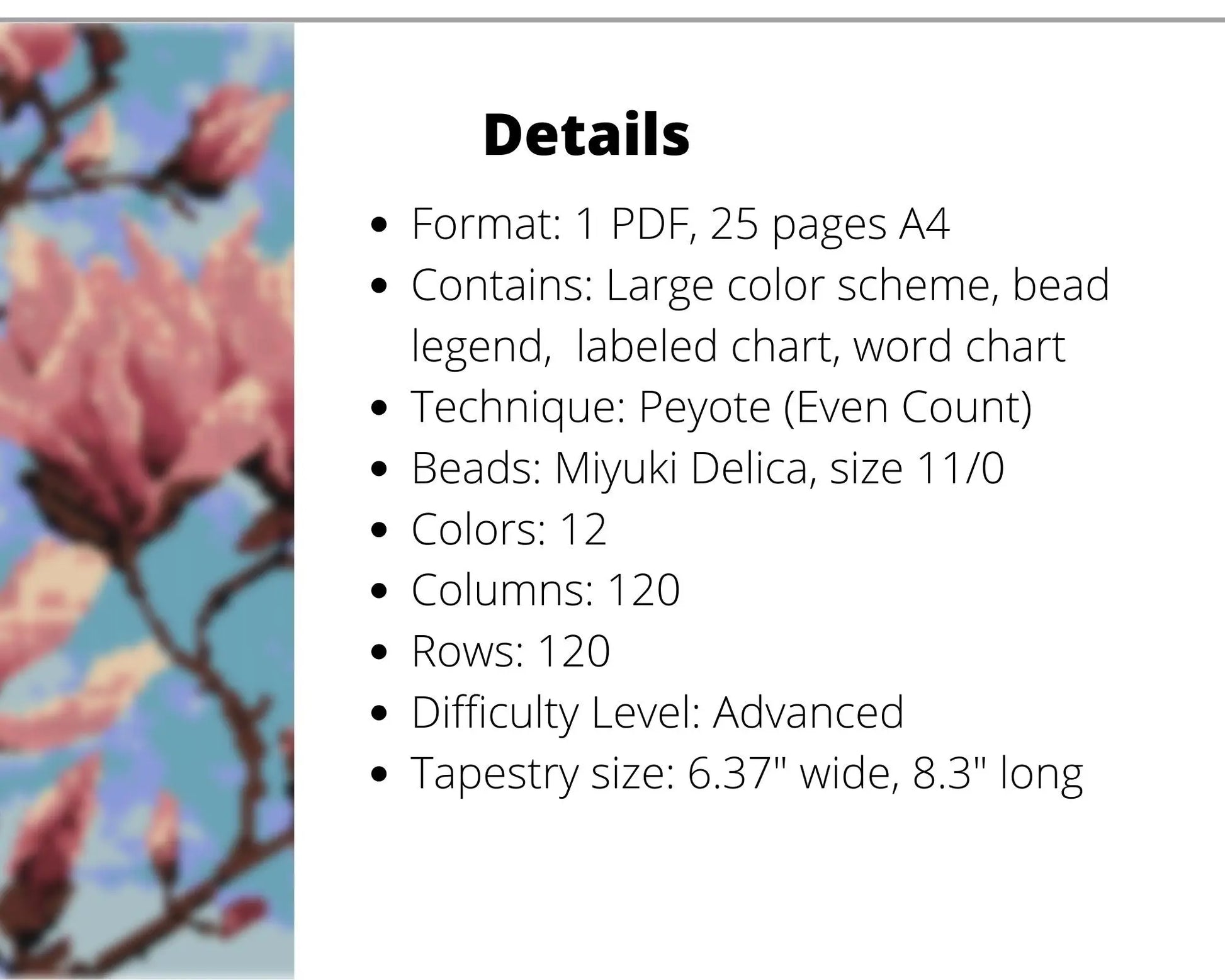 Magnolia even peyote pattern for beaded tapestry NikoBeadsUA