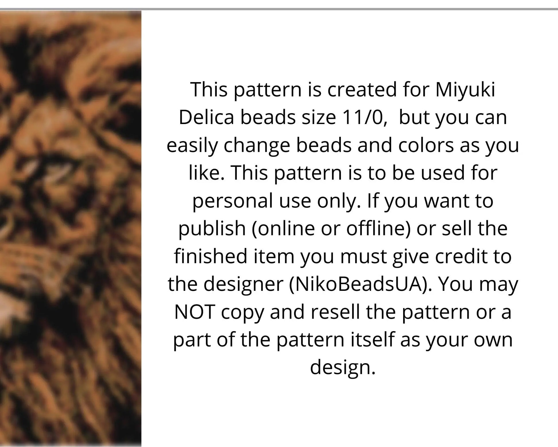 Majestic Lion even peyote pattern for beaded tapestry NikoBeadsUA