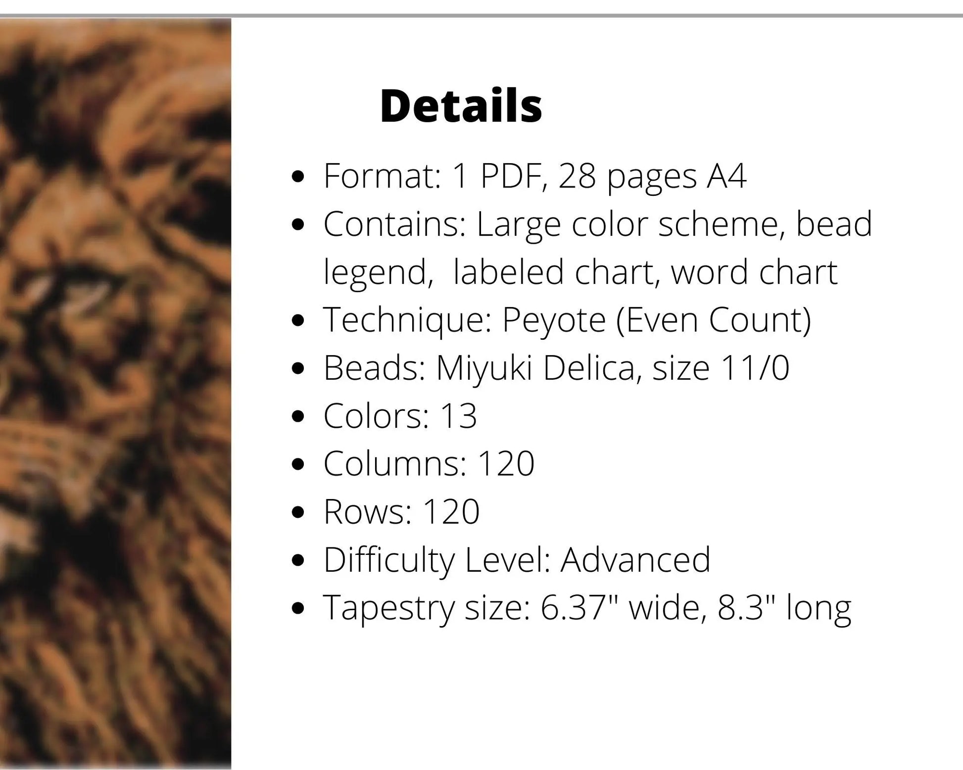 Majestic Lion even peyote pattern for beaded tapestry NikoBeadsUA