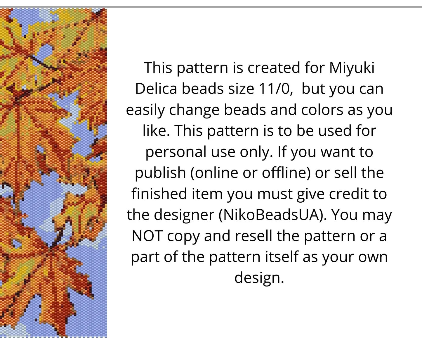 Maple Leaves even peyote and loom patterns for beaded tapestry NikoBeadsUA