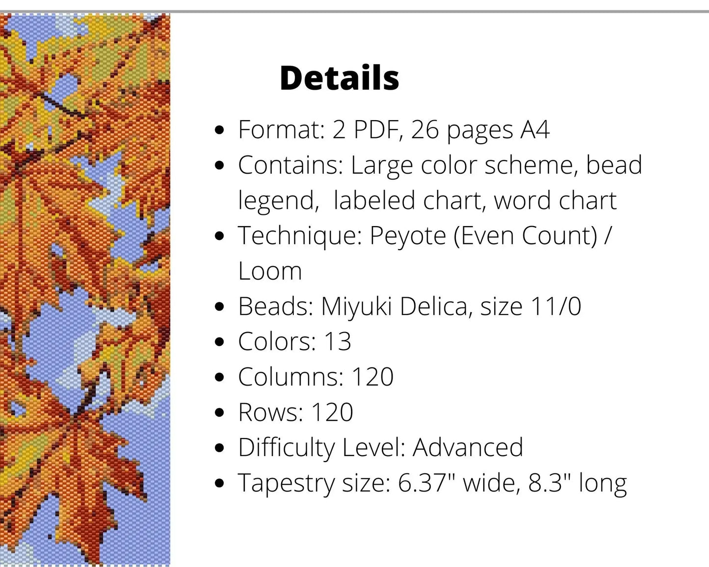 Maple Leaves even peyote and loom patterns for beaded tapestry NikoBeadsUA