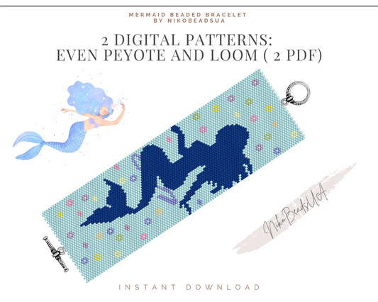 Mermaid even peyote and loom patterns for beaded bracelet NikoBeadsUA