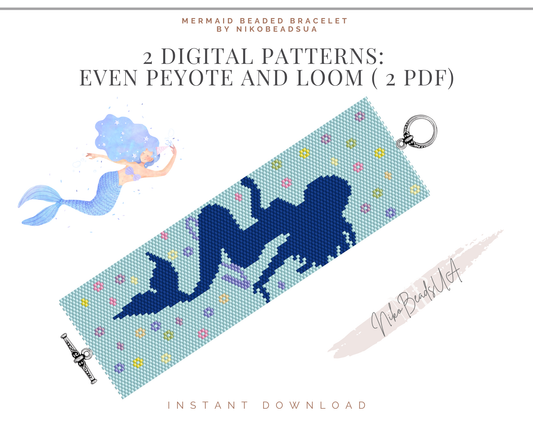 Mermaid even peyote and loom patterns for beaded bracelet