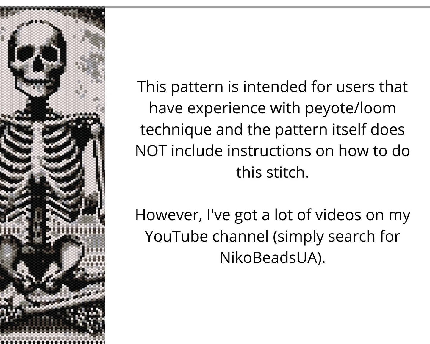 Monochrome Skeleton even peyote and loom patterns for beaded tapestry NikoBeadsUA