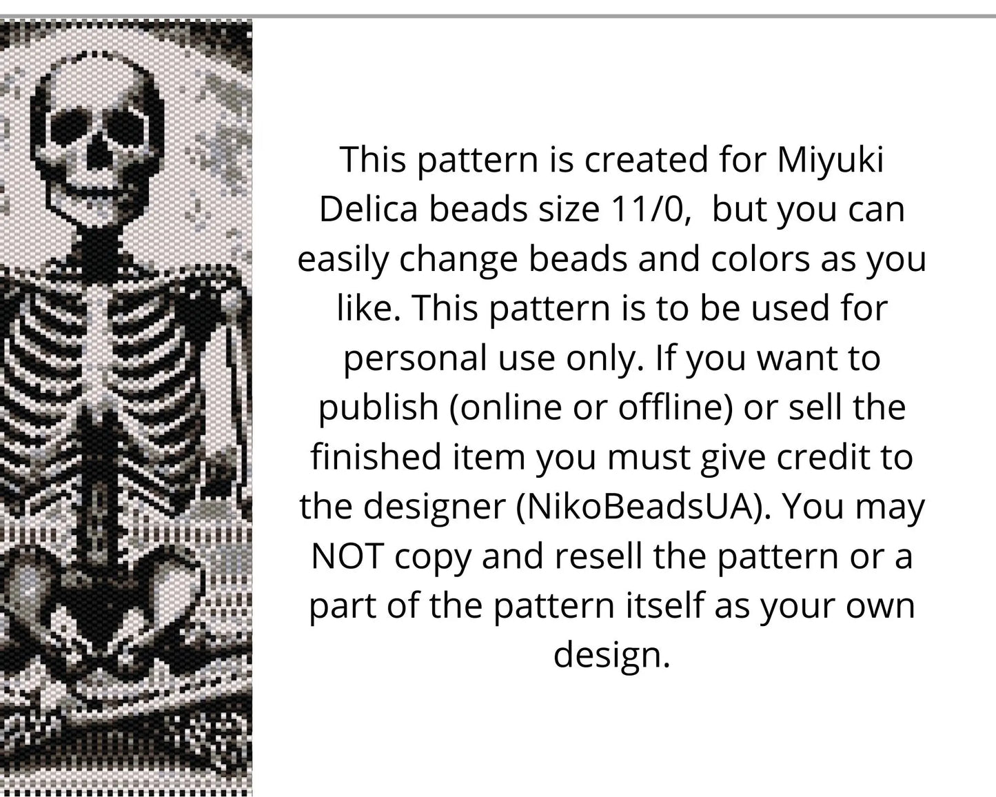 Monochrome Skeleton even peyote and loom patterns for beaded tapestry NikoBeadsUA