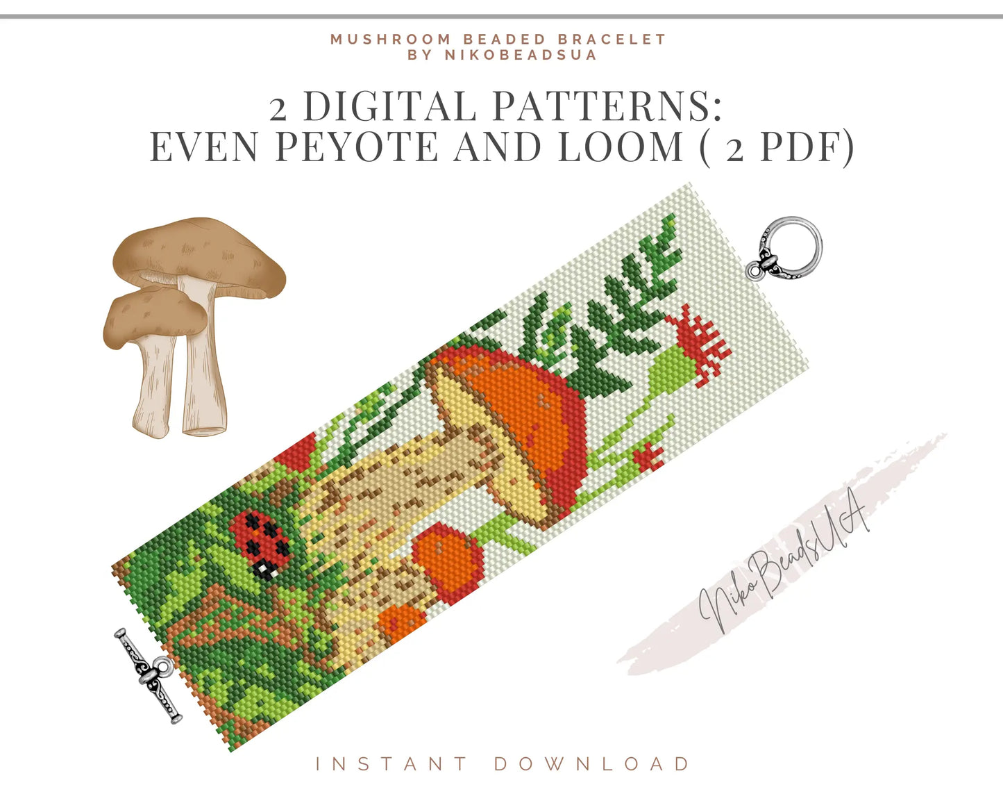 Mushroom even peyote and loom patterns for beaded bracelet NikoBeadsUA