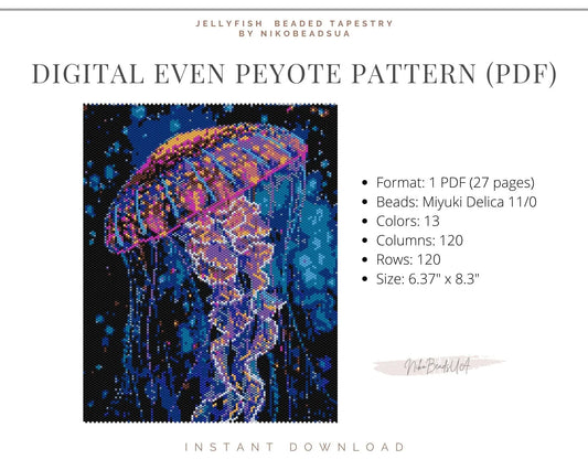 Neon Jellyfish even peyote pattern for beaded tapestry NikoBeadsUA