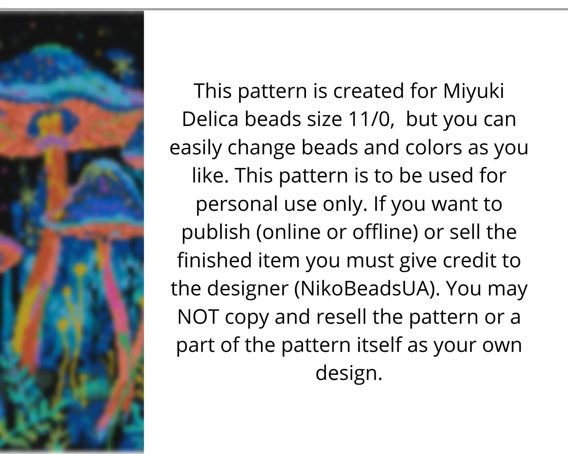 Neon Mushrooms even peyote and loom patterns for beaded tapestry NikoBeadsUA