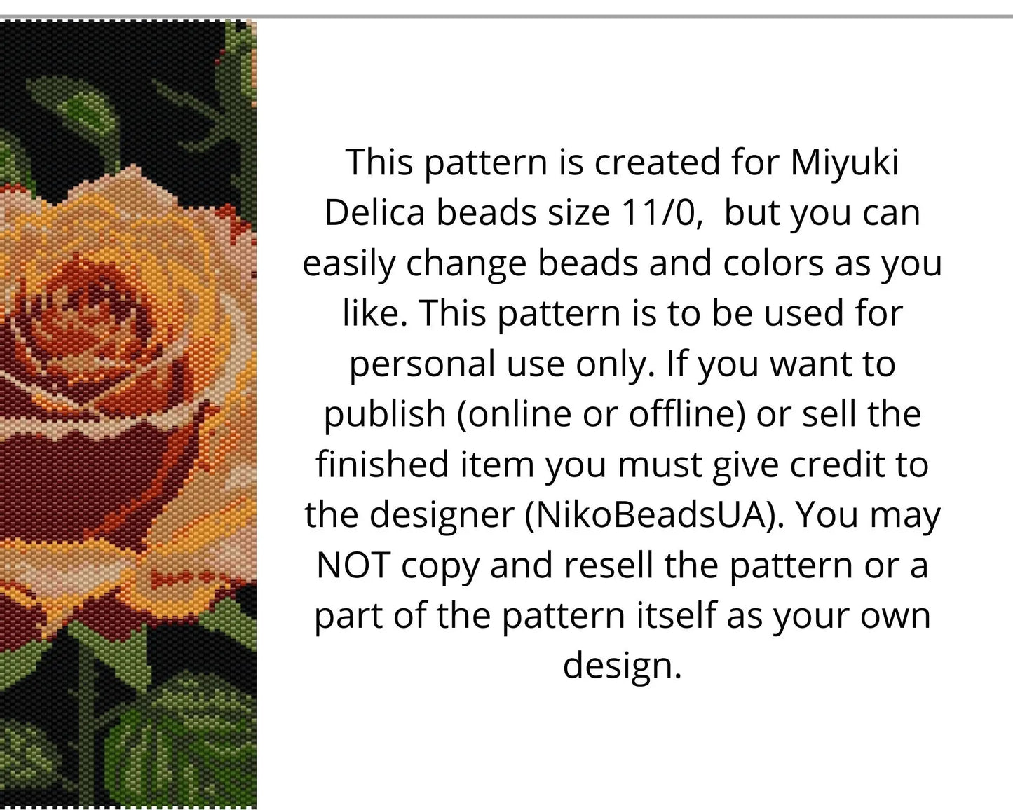 Orange Rose even peyote pattern for beaded tapestry NikoBeadsUA