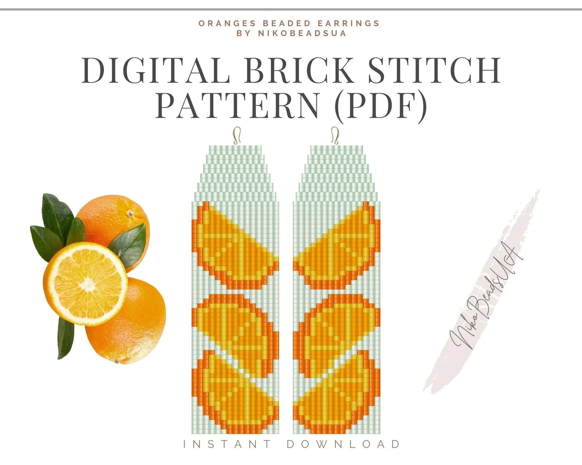 Oranges Brick Stitch pattern for fringe beaded earrings - NikoBeadsUA