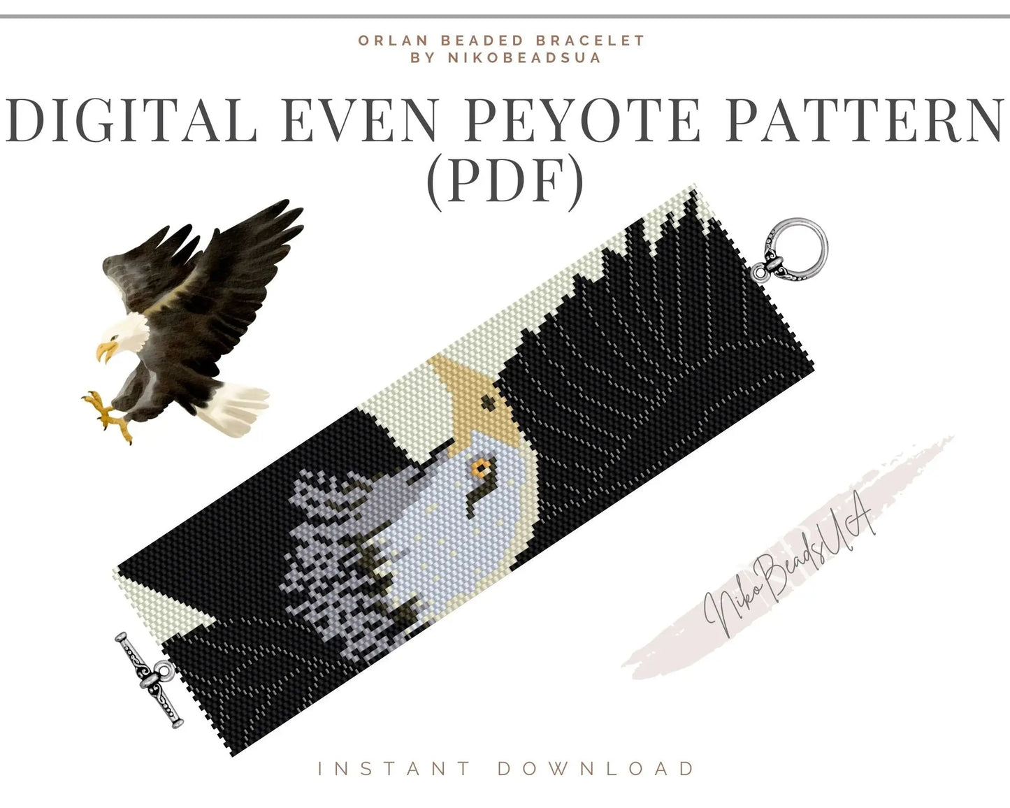 Flying Eagle even peyote pattern for beaded bracelet NikoBeadsUA