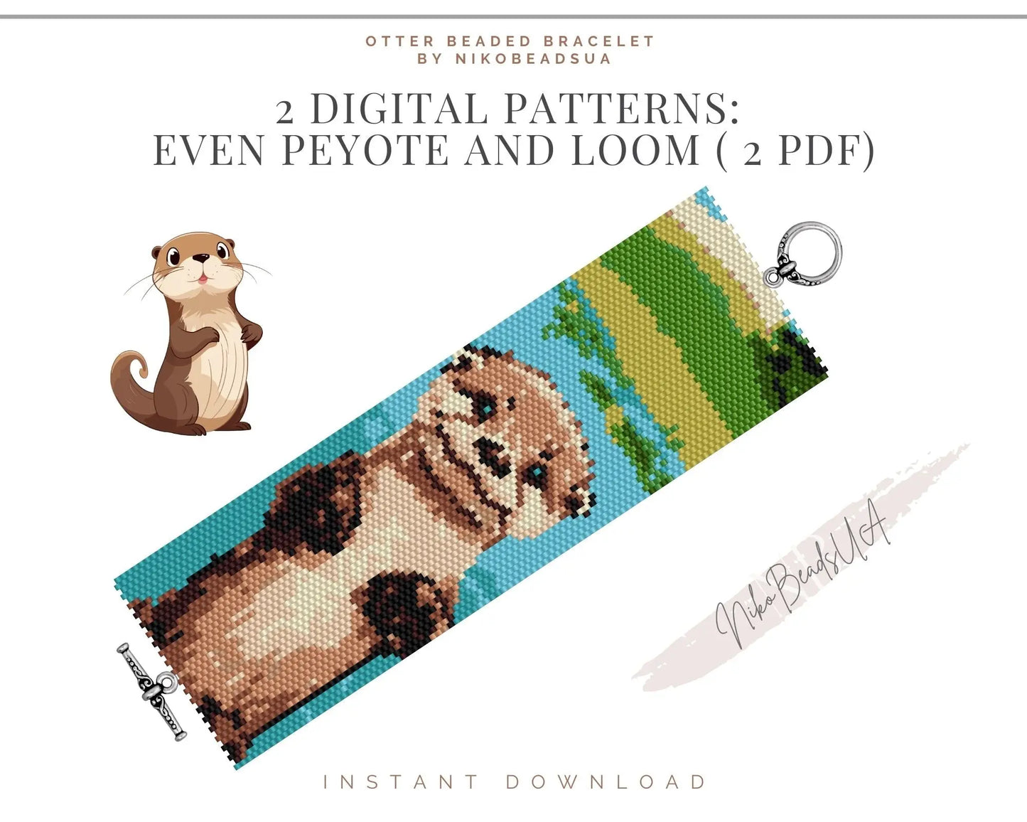 Otter even peyote and loom patterns for beaded bracelet NikoBeadsUA