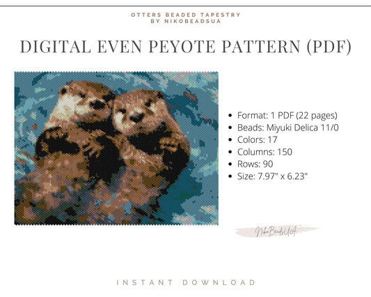 Otters even peyote pattern for beaded tapestry NikoBeadsUA