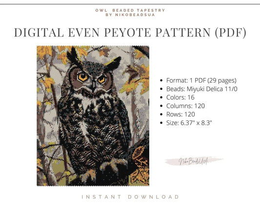 Owl even peyote pattern for beaded tapestry NikoBeadsUA