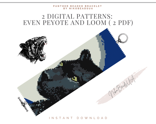 Panther even peyote and loom patterns for beaded bracelet
