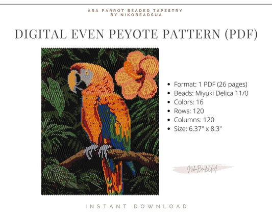 Parrot even peyote pattern for beaded tapestry NikoBeadsUA
