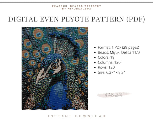 Peacock even peyote pattern for beaded tapestry NikoBeadsUA