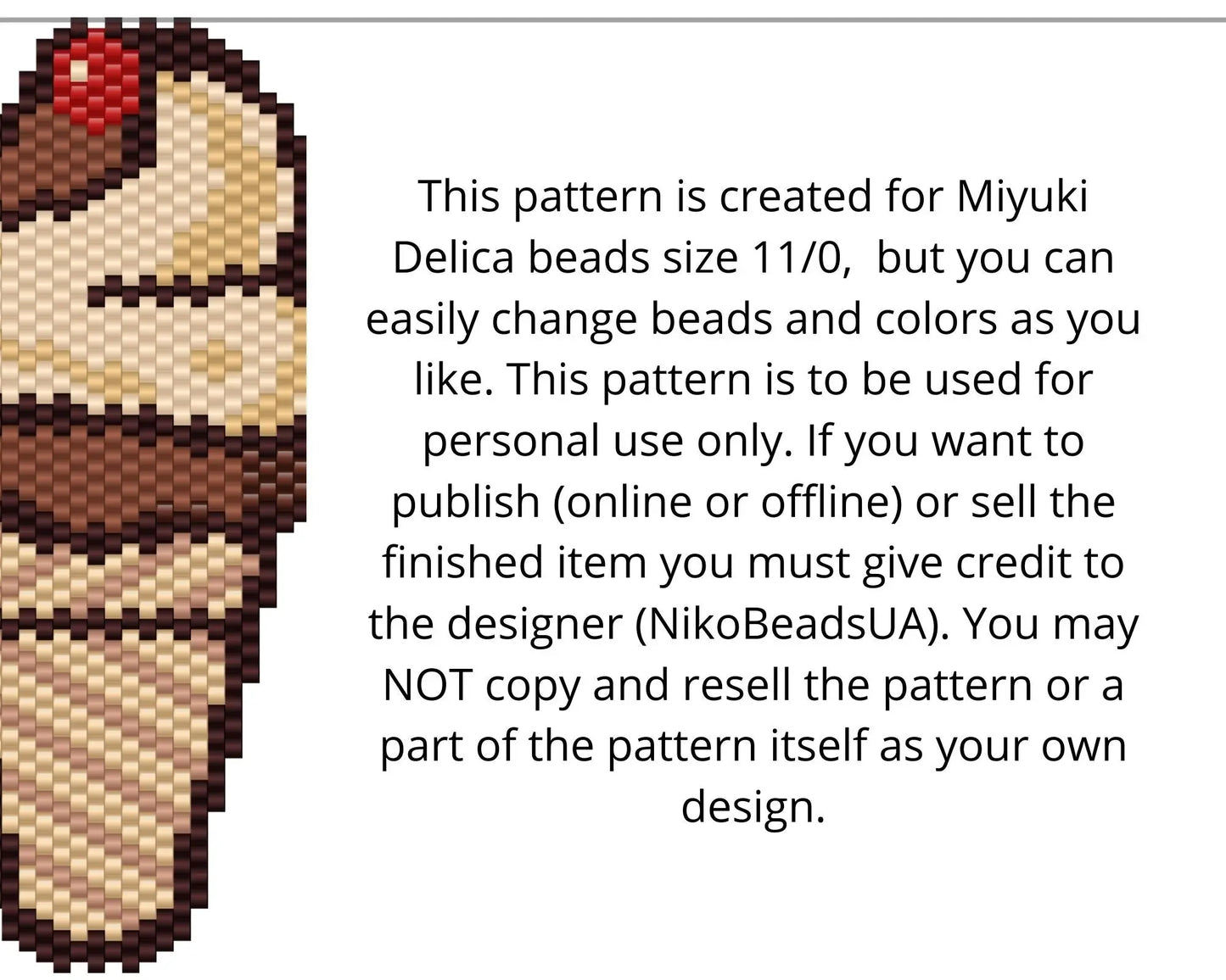 Peanut Ice Cream Brick Stitch pattern for beaded pendant and earrings NikoBeadsUA