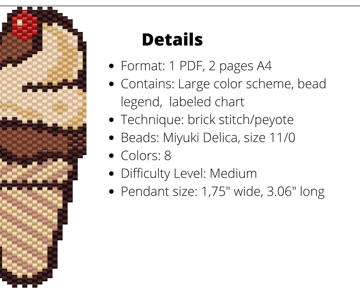 Peanut Ice Cream Brick Stitch pattern for beaded pendant and earrings NikoBeadsUA