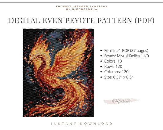 Phoenix even peyote pattern for beaded tapestry NikoBeadsUA