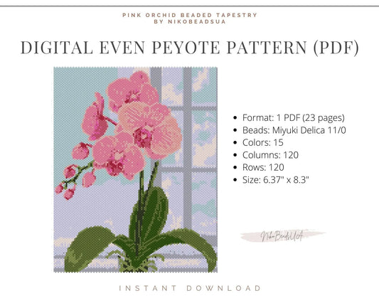 Pink Orchid even peyote pattern for beaded tapestry NikoBeadsUA