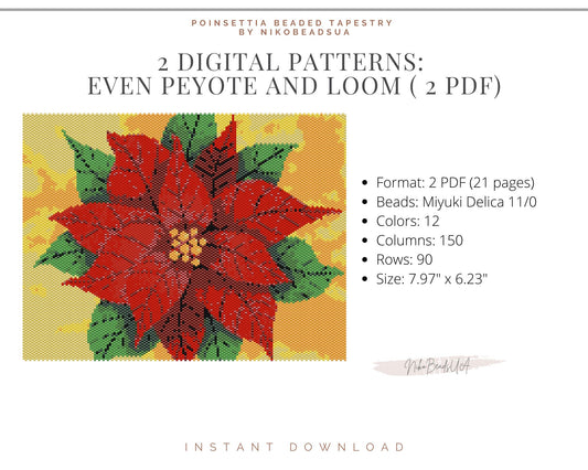 Poinsettia even peyote and loom patterns for beaded tapestry NikoBeadsUA