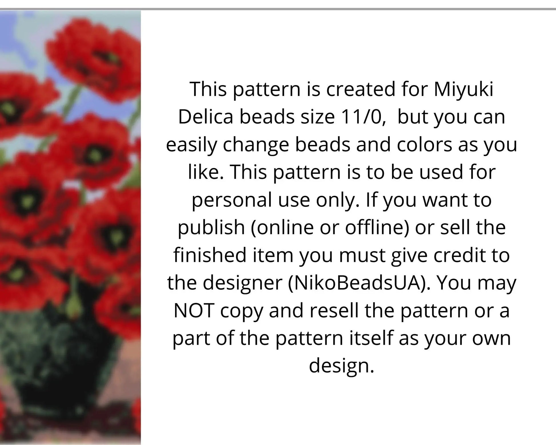 Poppy bouquet even peyote pattern for beaded tapestry NikoBeadsUA