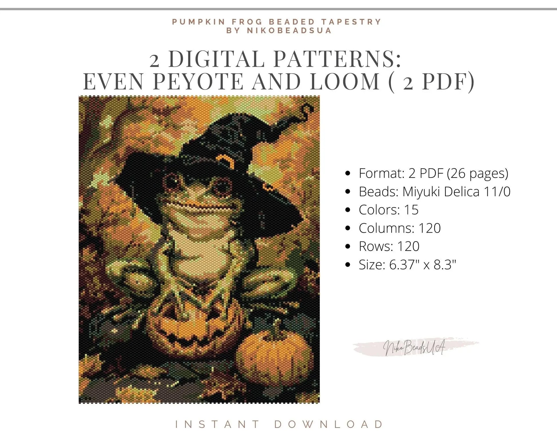 Pumpkin Frog even peyote and loom patterns for beaded tapestry NikoBeadsUA