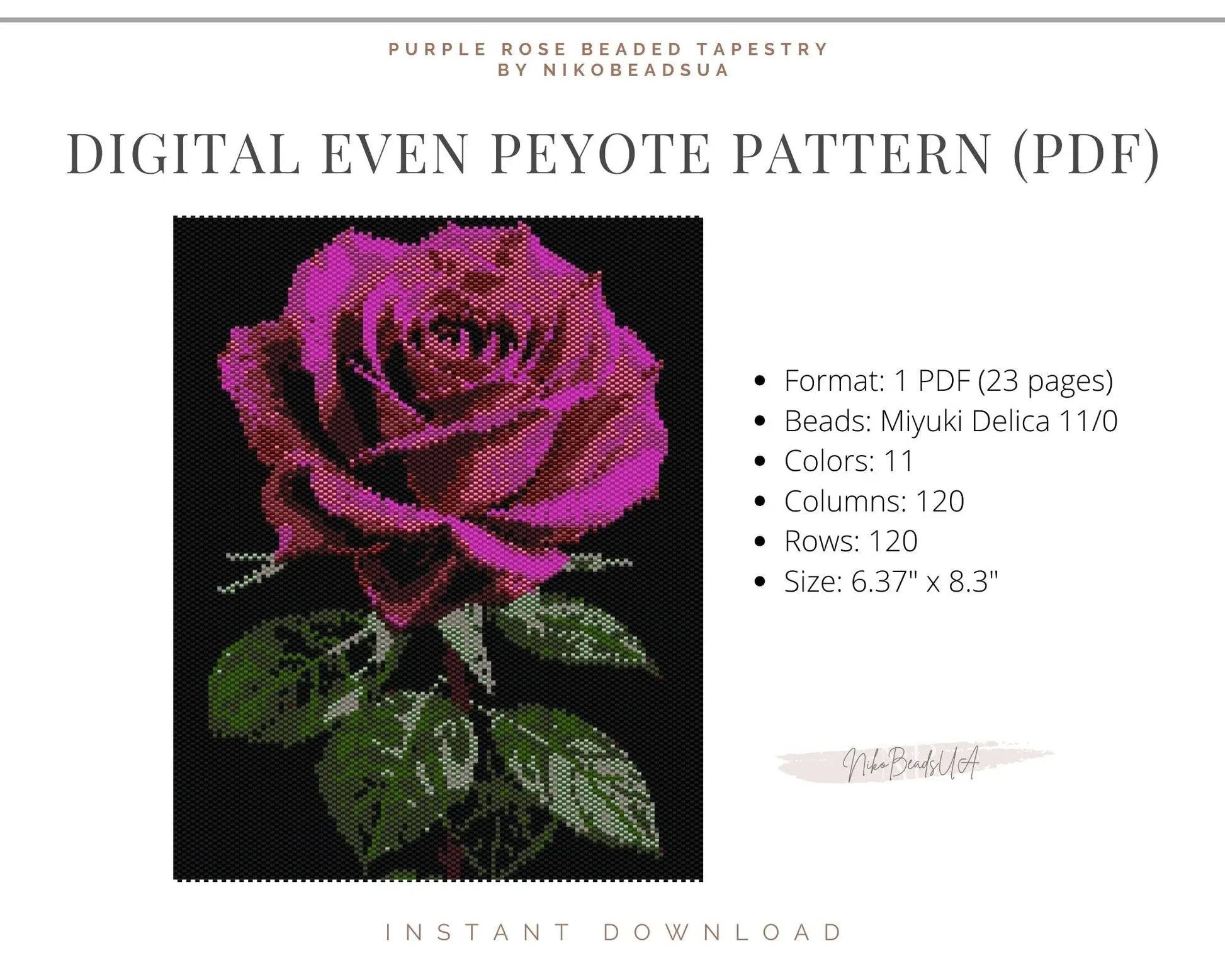 Purple Rose even peyote pattern for beaded tapestry NikoBeadsUA