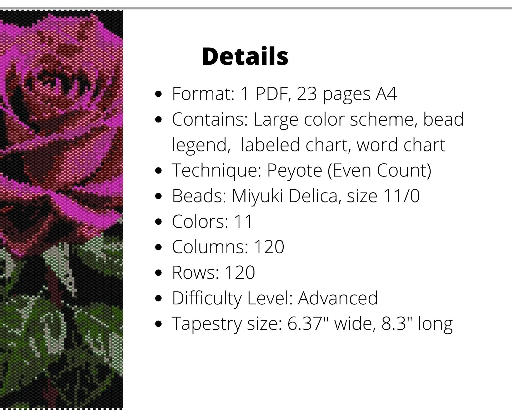 Purple Rose even peyote pattern for beaded tapestry NikoBeadsUA