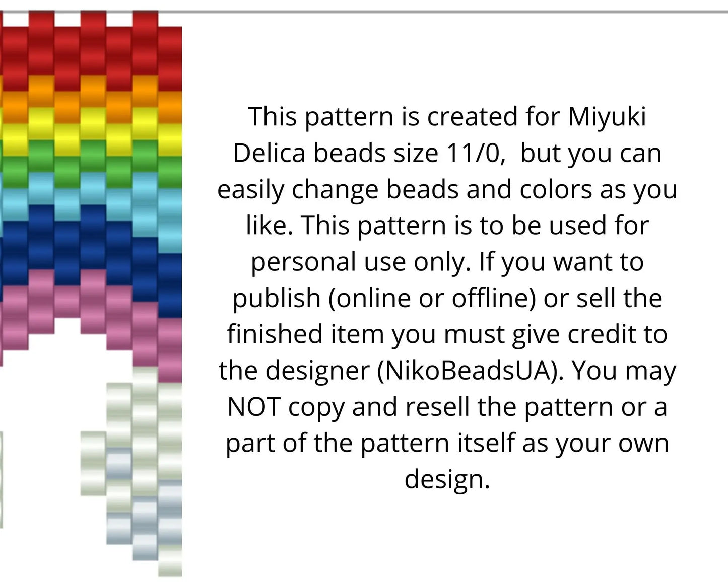 Rainbow Brick Stitch pattern for beaded pendant and earrings NikoBeadsUA