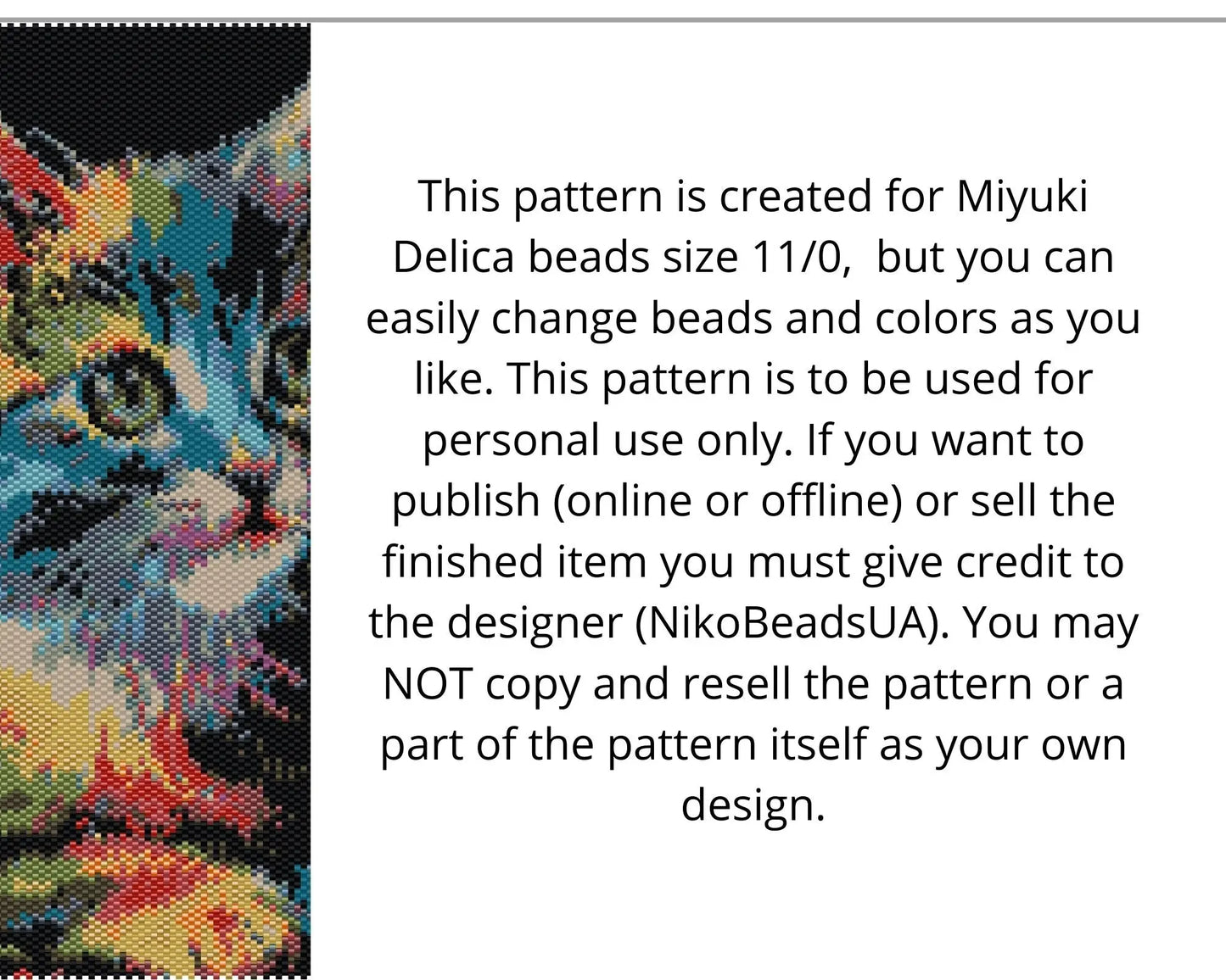 Rainbow Kitten even peyote and loom patterns for beaded tapestry NikoBeadsUA