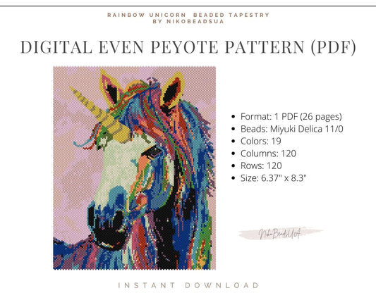 Rainbow Unicorn even peyote pattern for beaded tapestry NikoBeadsUA