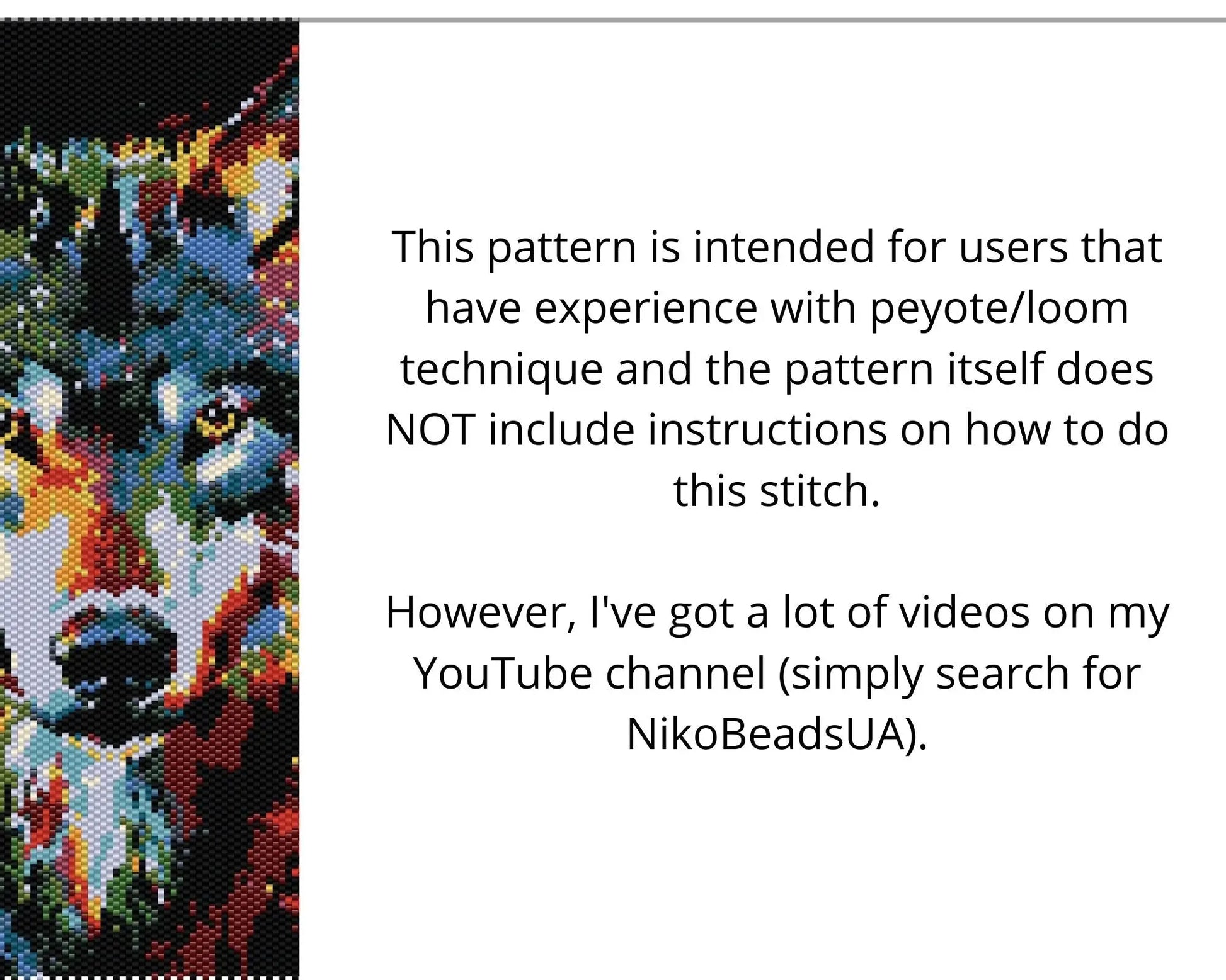 Rainbow Wolf Portrait even peyote and loom patterns for beaded tapestry NikoBeadsUA