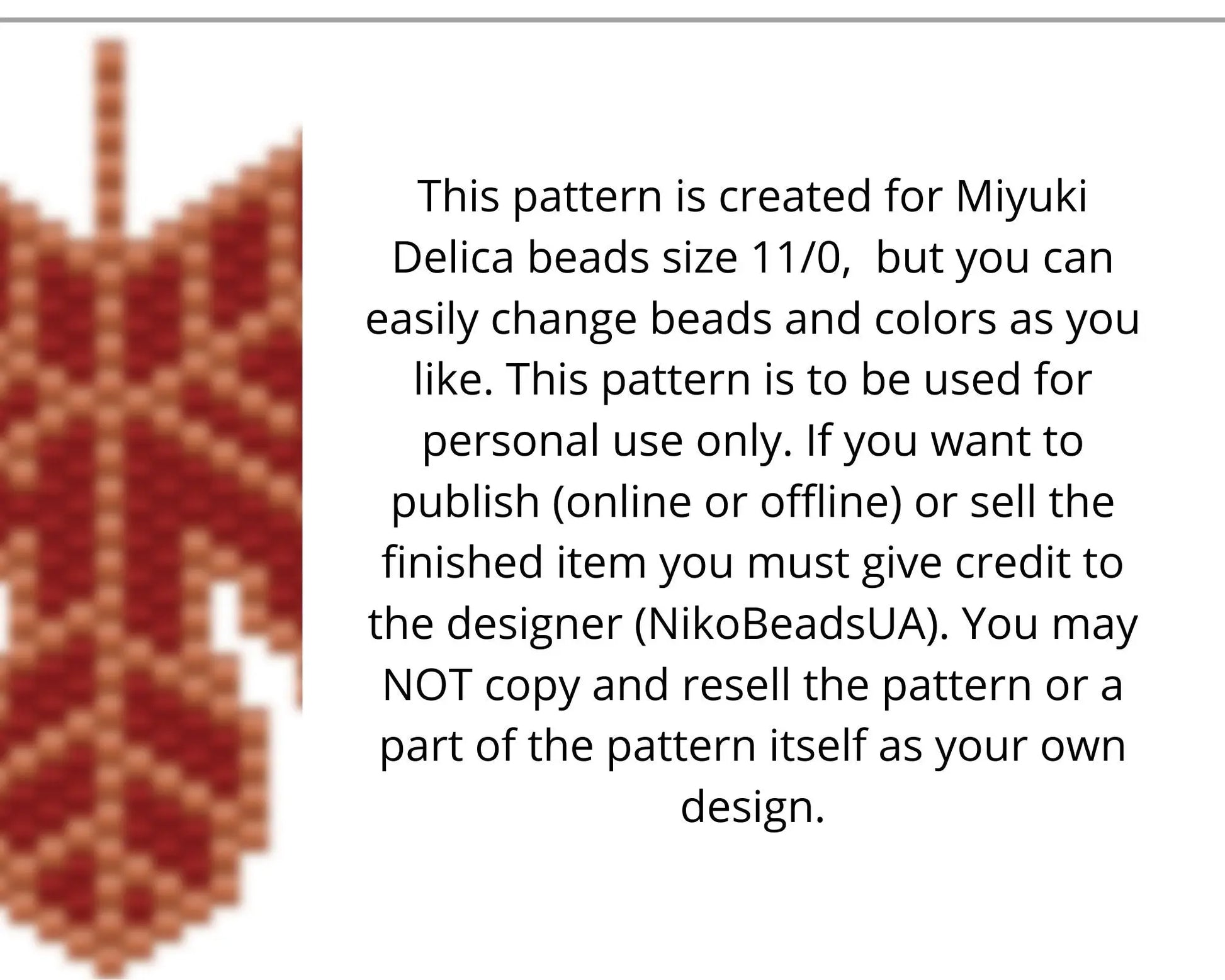 Red Leaf Brick Stitch pattern for beaded pendant and earrings NikoBeadsUA