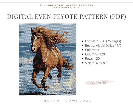 Running Horse even peyote pattern for beaded tapestry NikoBeadsUA