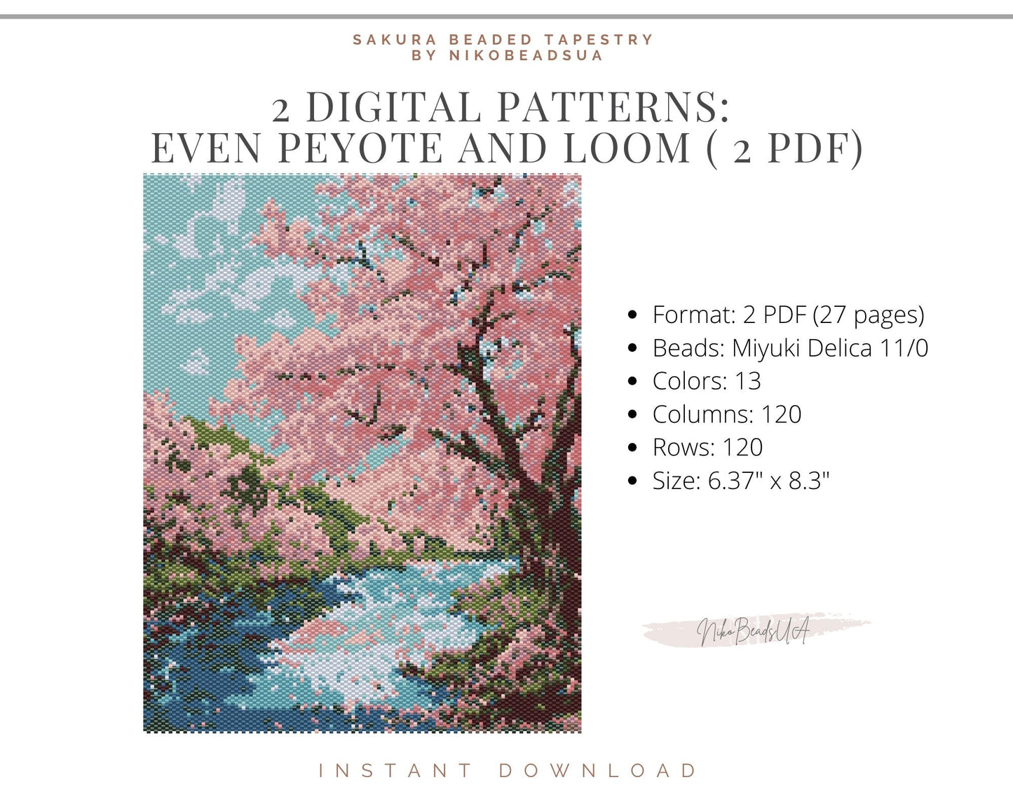 Sakura even peyote and loom patterns for beaded tapestry or postcard NikoBeadsUA
