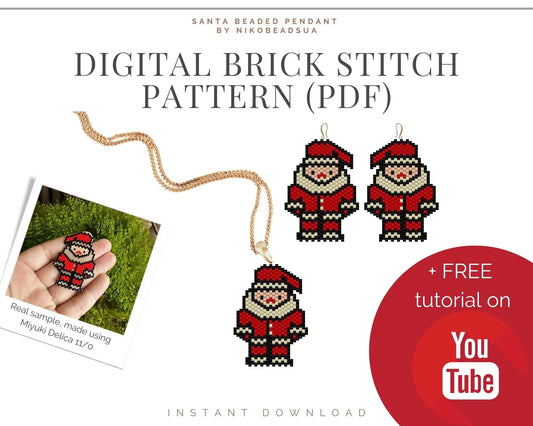 Santa Brick Stitch pattern for beaded pendant and earrings NikoBeadsUA