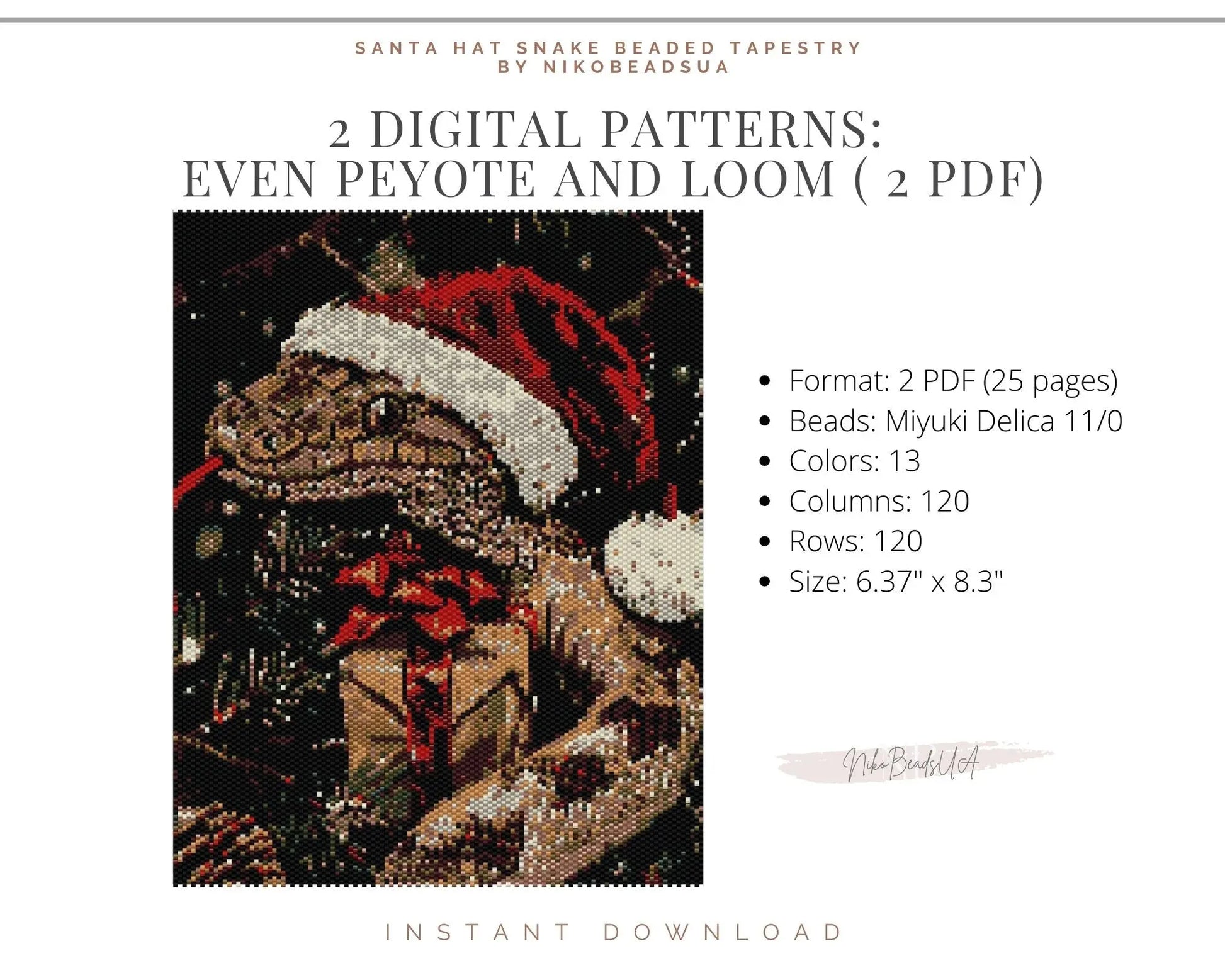 Santa Hat Snake even peyote and loom patterns for beaded tapestry NikoBeadsUA