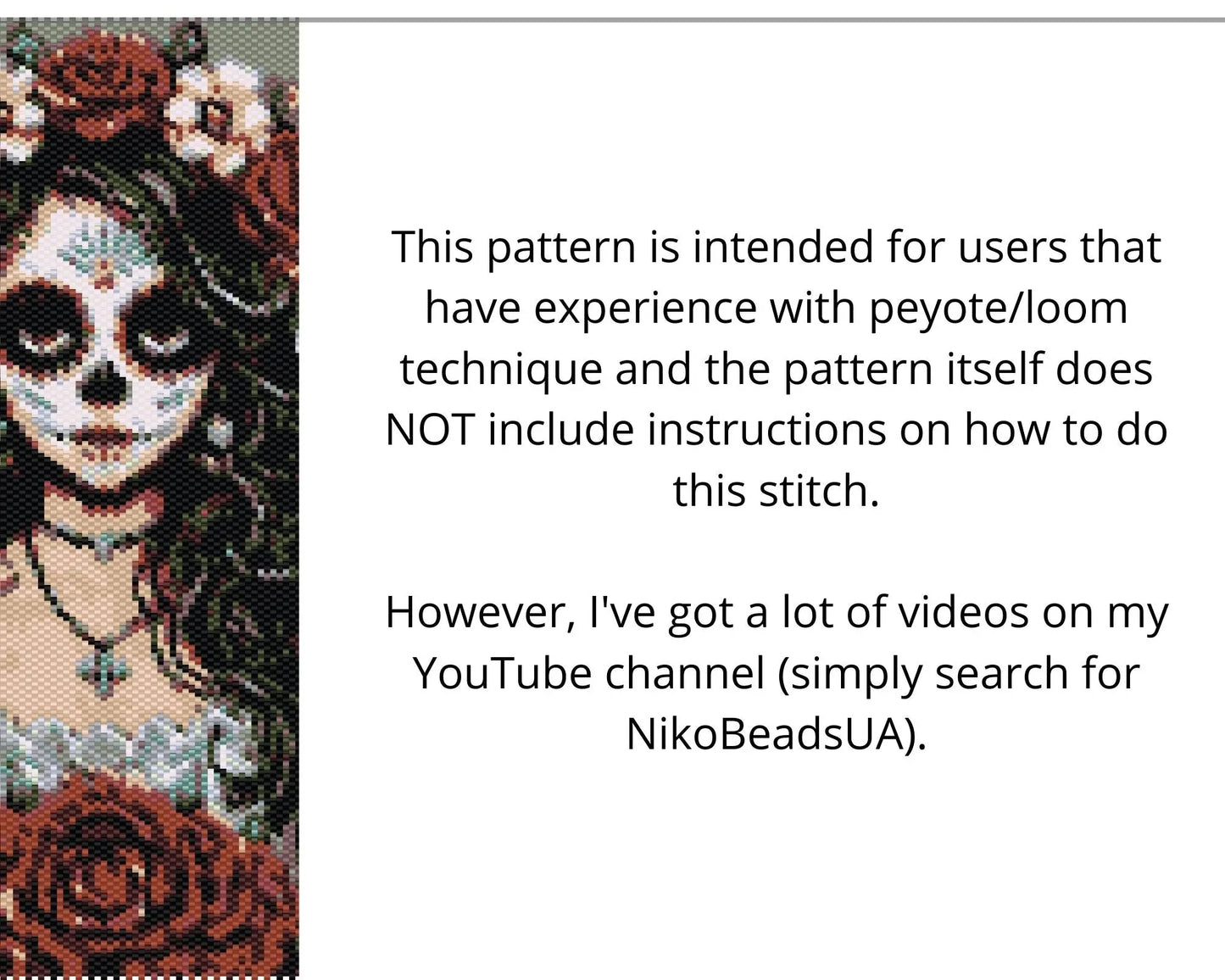 Santa Muerte Girl even peyote and loom patterns for beaded tapestry NikoBeadsUA