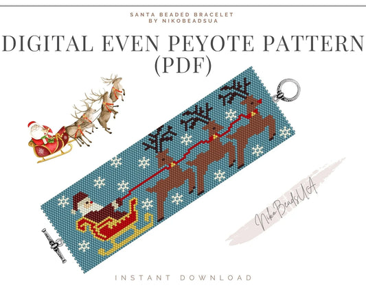 Santa and Deer even peyote pattern for beaded bracelet NikoBeadsUA