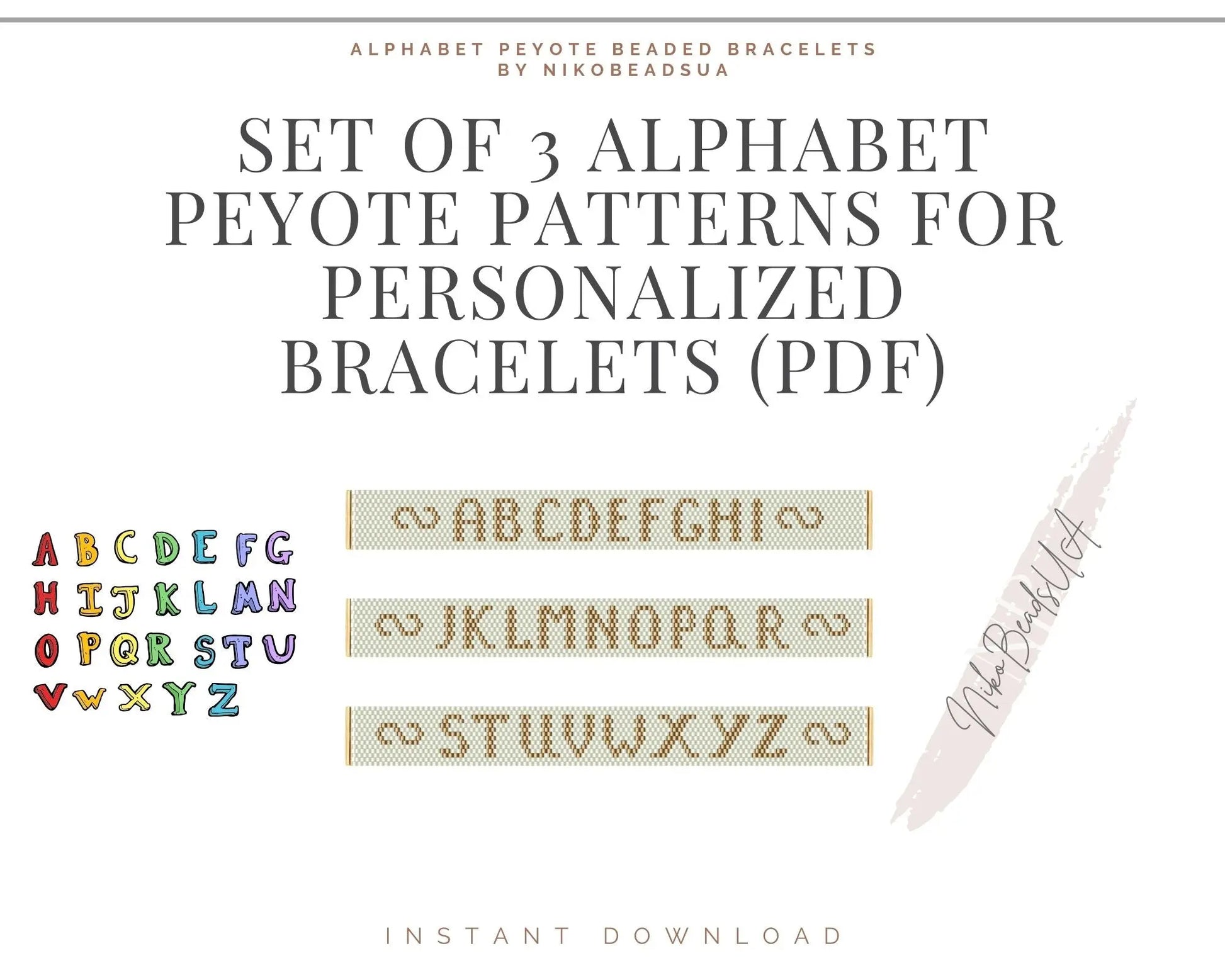 Set of 26 Alphabet Peyote patterns for beaded bracelets NikoBeadsUA