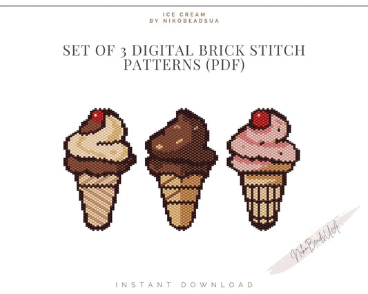 Set of 3 Ice Cream Brick Stitch Pendant Patterns Bundle NikoBeadsUA