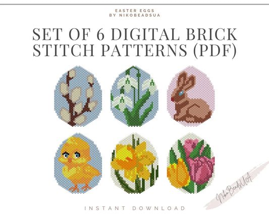 Set of 6 Easter Eggs Brick Stitch patterns for beaded ornaments NikoBeadsUA